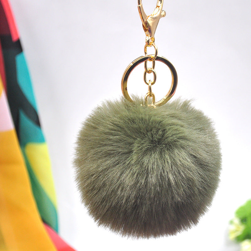 Cute Solid Color Alloy Cloth Women's Keychain with Faux Rabbit Fur Pom Pom Charm