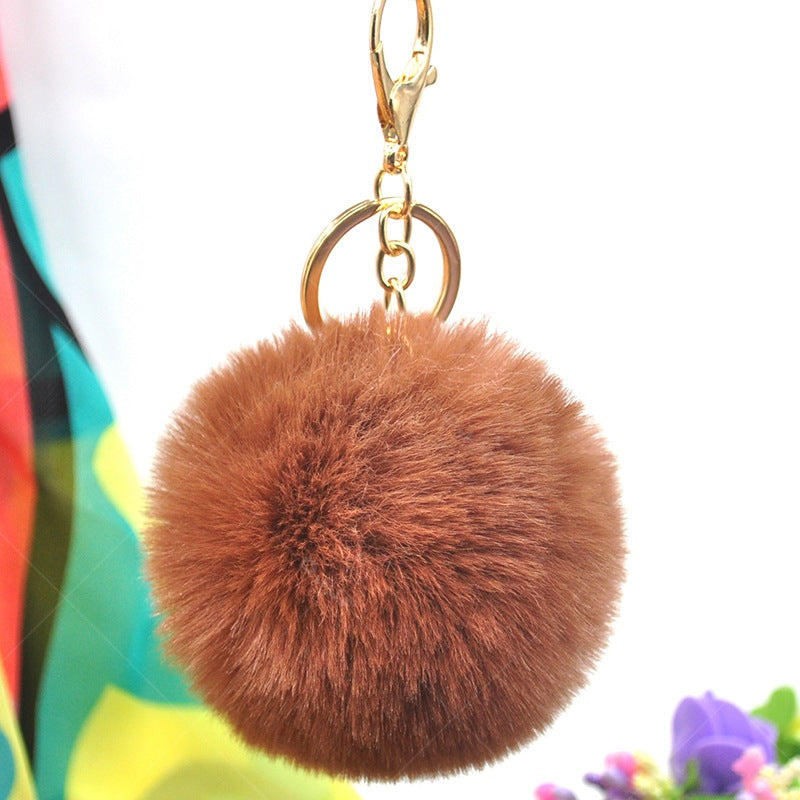 Cute Solid Color Alloy Cloth Women's Keychain with Faux Rabbit Fur Pom Pom Charm