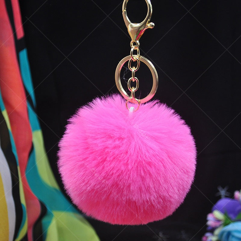 Cute Solid Color Alloy Cloth Women's Keychain with Faux Rabbit Fur Pom Pom Charm