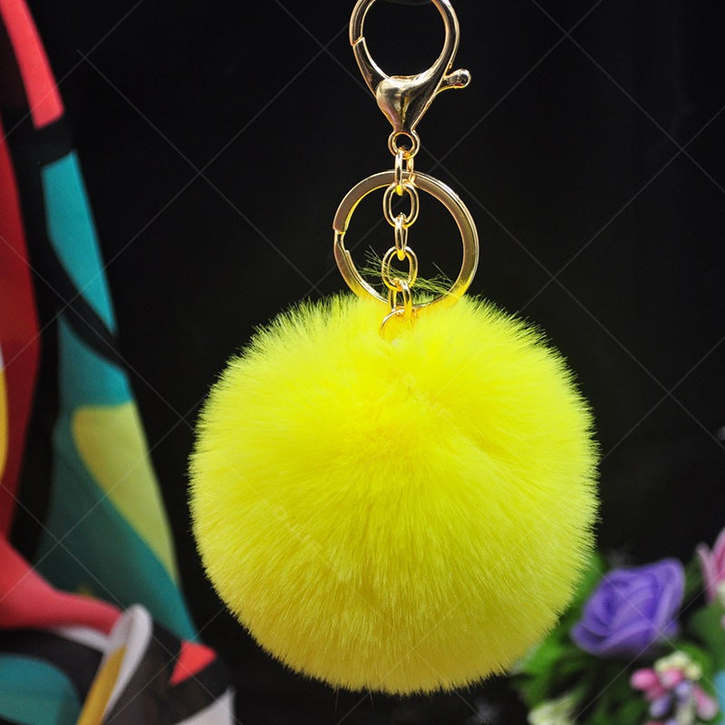 Cute Solid Color Alloy Cloth Women's Keychain with Faux Rabbit Fur Pom Pom Charm