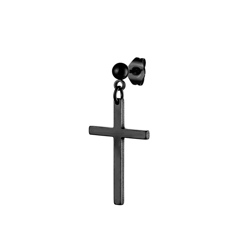 Simple Cross Titanium Steel Drop Earrings for Men