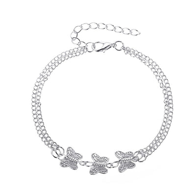 Butterfly Metal Texture Double-Layer Anklet