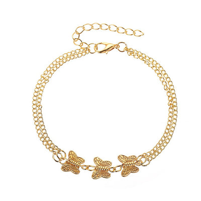 Butterfly Metal Texture Double-Layer Anklet