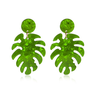 Acrylic Acetate Leaf Design Statement Drop Earrings for Women