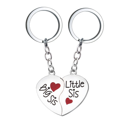 Cute Heart Shape Stainless Steel Sister Pendant Keychain