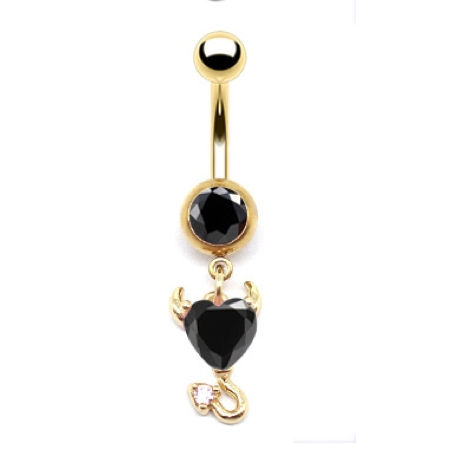 Elegant Angel Wing Heart Shape Zircon Belly Ring in White and Gold Plated Stainless Steel