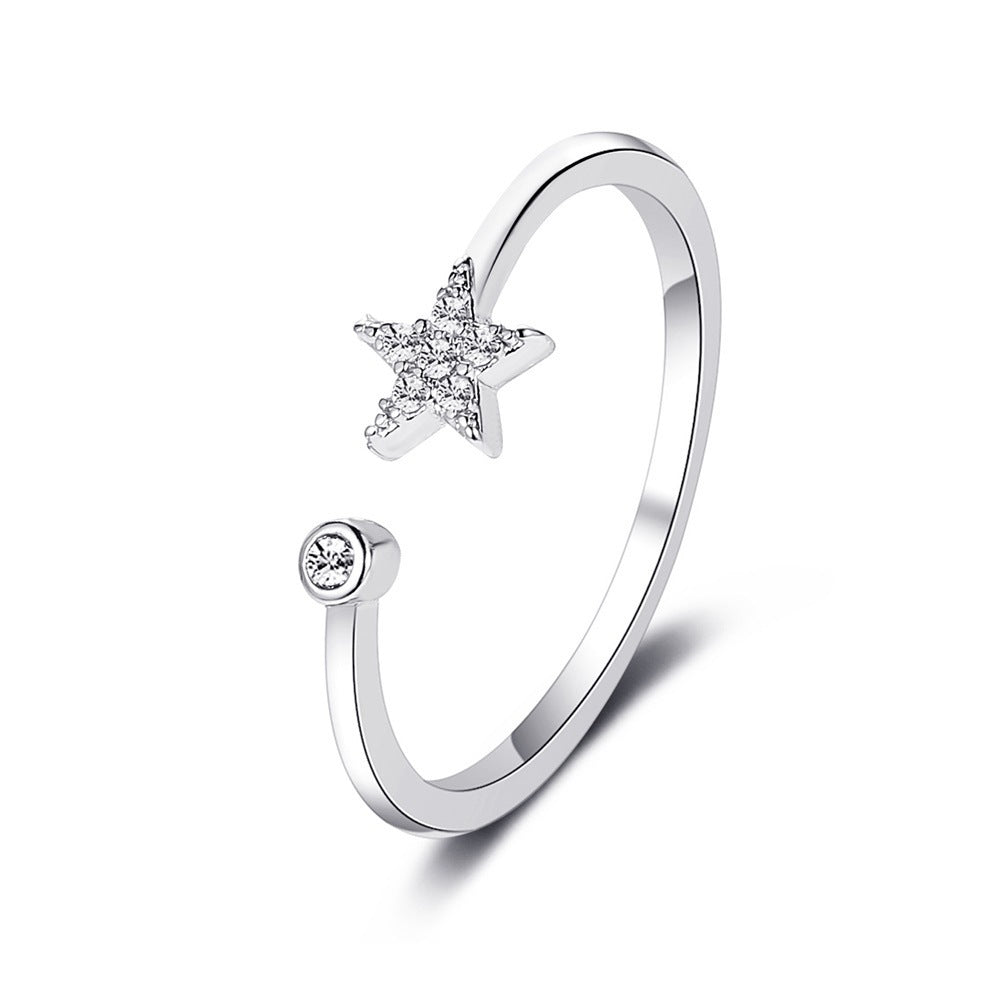 Korean Style Five-Pointed Star Diamond-Set Adjustable Ring for Women