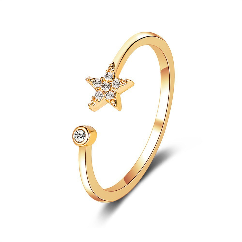 Korea Diamond Rings Sweet Simple Five-pointed Star Ring Fresh Wild Diamond-set Star Opening Women Ring