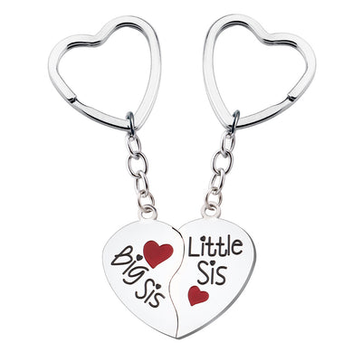 Cute Heart Shape Stainless Steel Sister Pendant Keychain