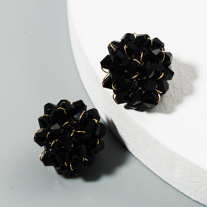 Korea Hot Fashion Simple Ice Flower Earrings Crystal Handmade Beaded Earrings