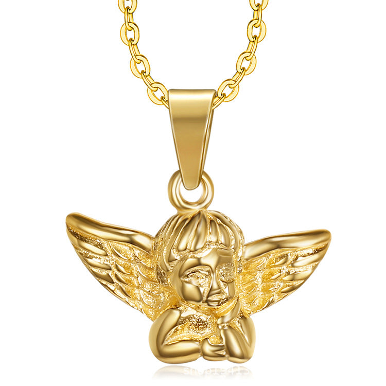 Retro Angel Wing 18K Gold Plated Titanium Steel Pendant Necklace for Women