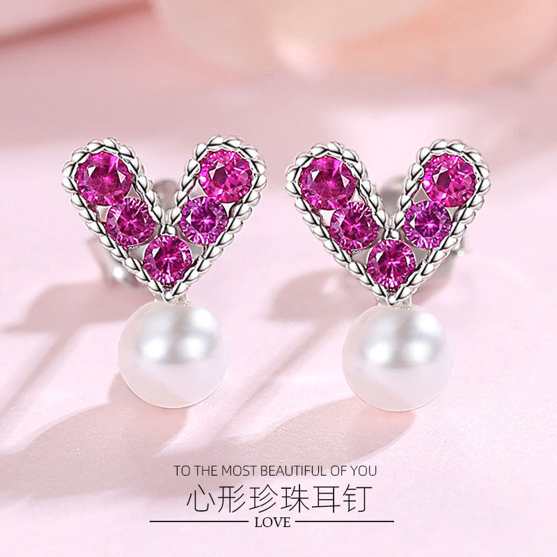 Korean Fashion Sweet OL Small Flash Diamond Love Earrings