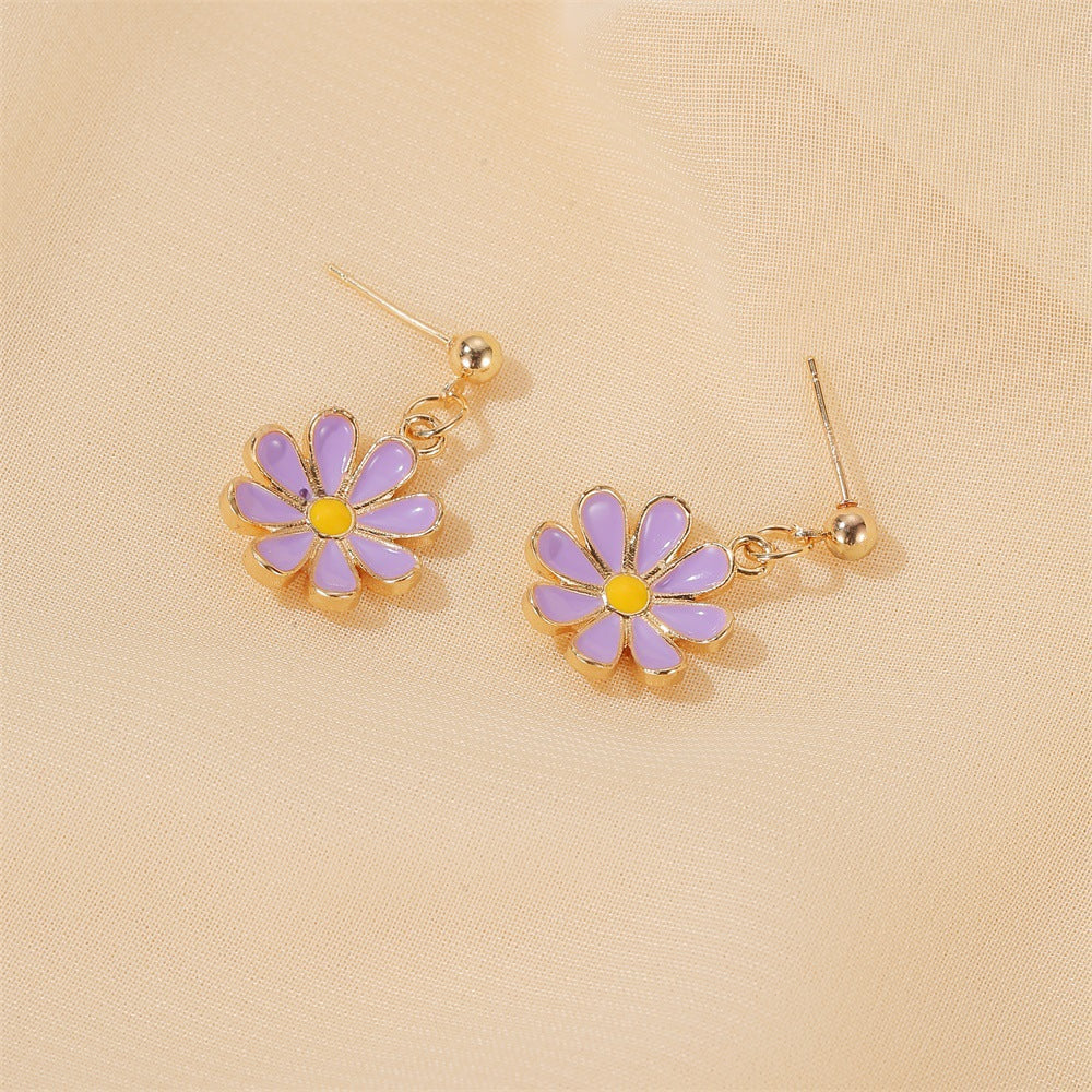 S925 Silver Needle Earrings Summer New Purple Simple Flower Earrings