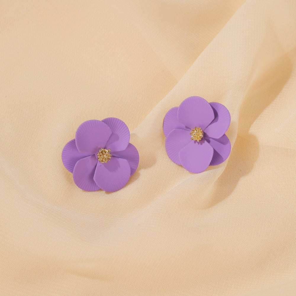 S925 Silver Needle Earrings Summer New Purple Simple Flower Earrings