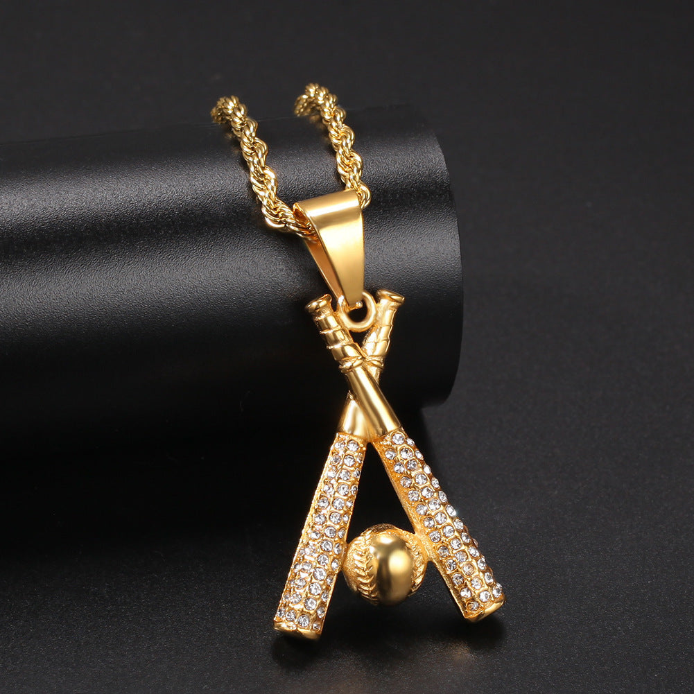 Gold Hip Hop Baseball Bat Pendant Necklace for Men - Punk Style Jewelry Gift