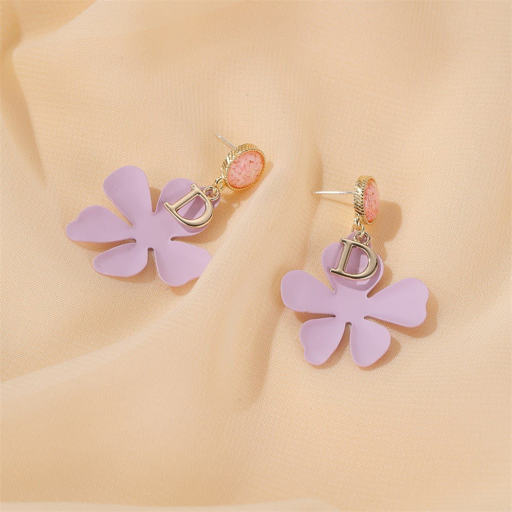 S925 Silver Needle Earrings Summer New Purple Simple Flower Earrings