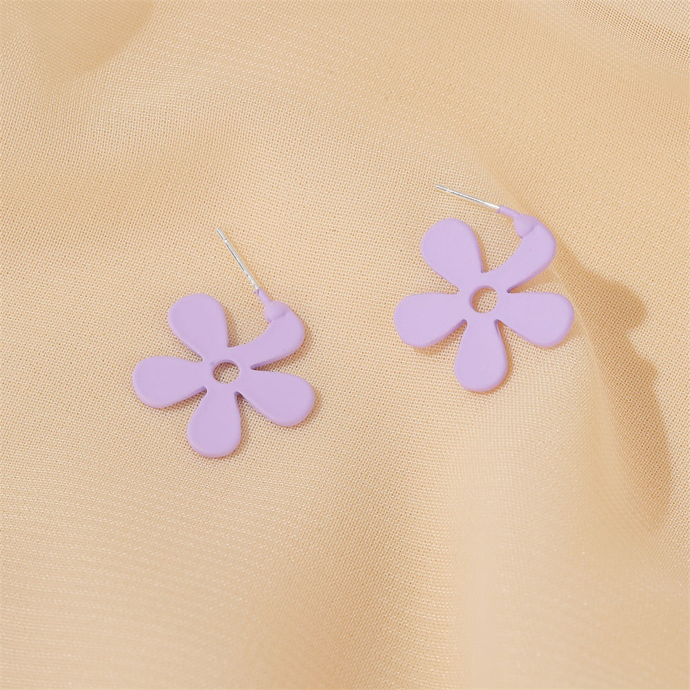 S925 Silver Needle Earrings Summer New Purple Simple Flower Earrings