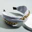 Korean Creative Fabric Headband with Gold Chain Decoration - Wide-brimmed Knotted Design