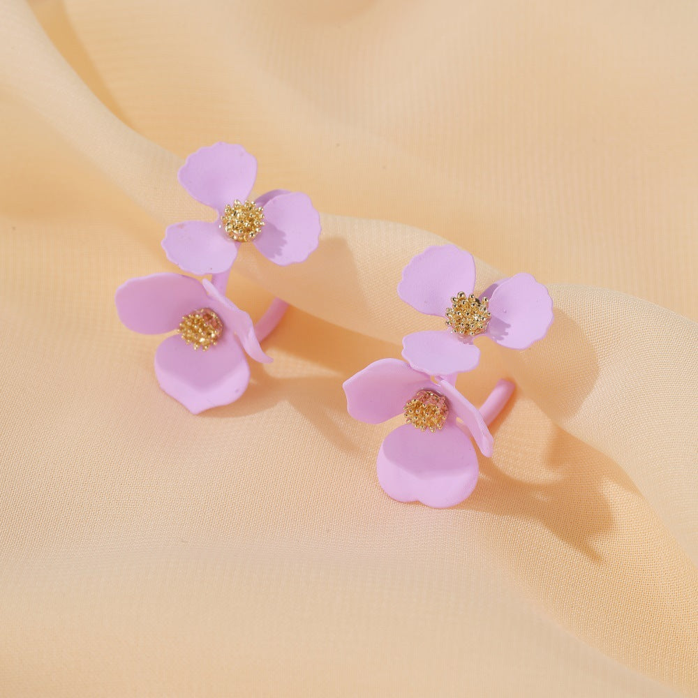 S925 Silver Needle Earrings Summer New Purple Simple Flower Earrings