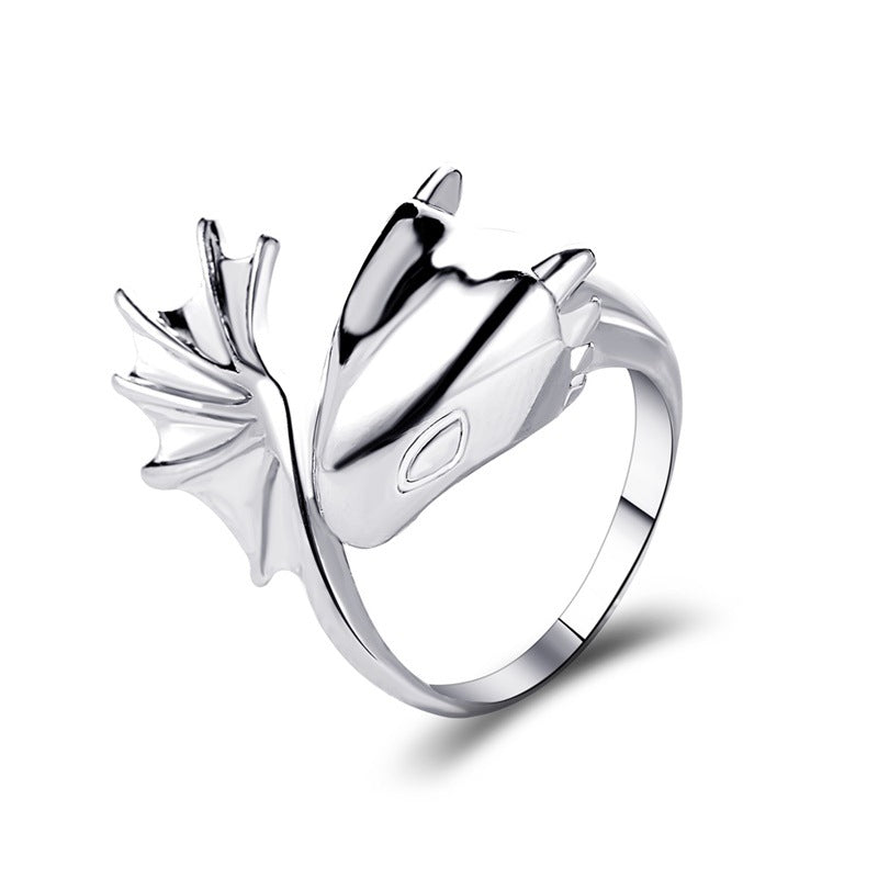 Angel Devil Gothic Pterosaur Open Couple Ring Black Tail Dark Jewelry Ring