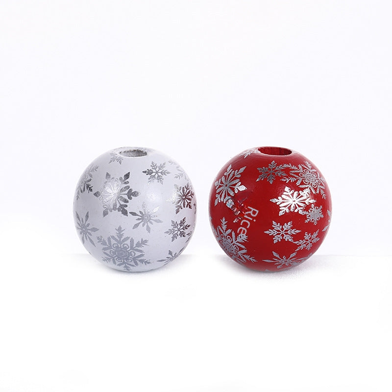 16mm Round Silver Snowflake Christmas Wooden Beads for DIY Jewelry and Decorations