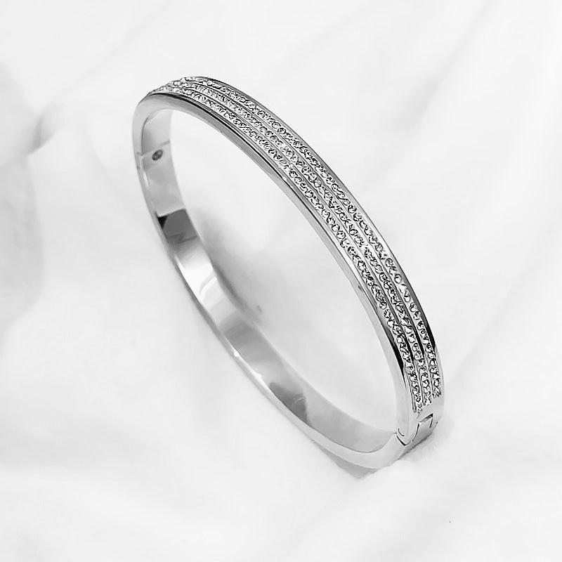 Retro Titanium Steel Zircon Inlay Bangle Bracelet