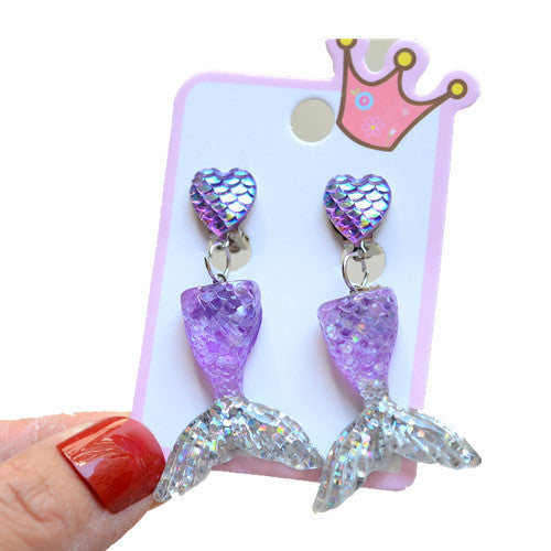 Mermaid Shell Resin Clip-On Earrings for Girls