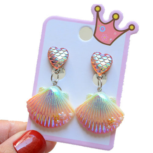 Mermaid Shell Resin Clip-On Earrings for Girls