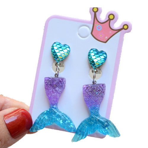 Mermaid Shell Resin Clip-On Earrings for Girls