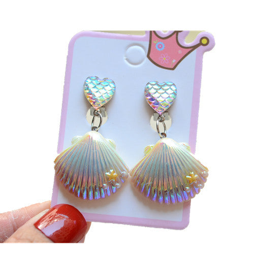 Mermaid Shell Resin Clip-On Earrings for Girls