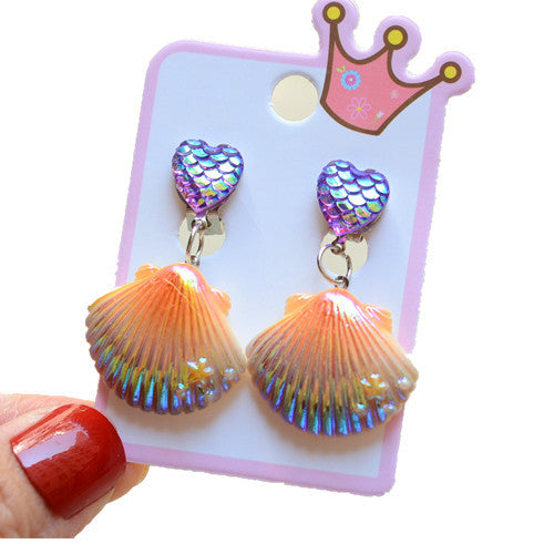 Mermaid Shell Resin Clip-On Earrings for Girls