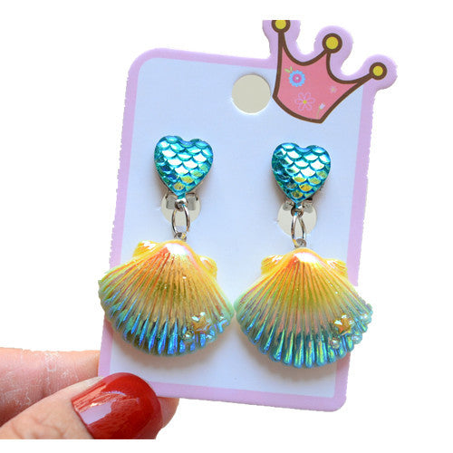 Mermaid Shell Resin Clip-On Earrings for Girls