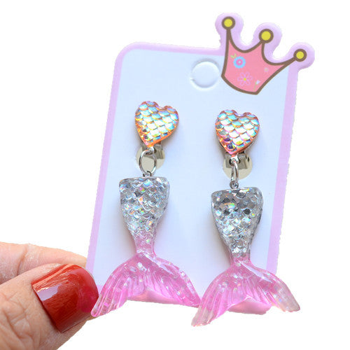 Mermaid Shell Resin Clip-On Earrings for Girls