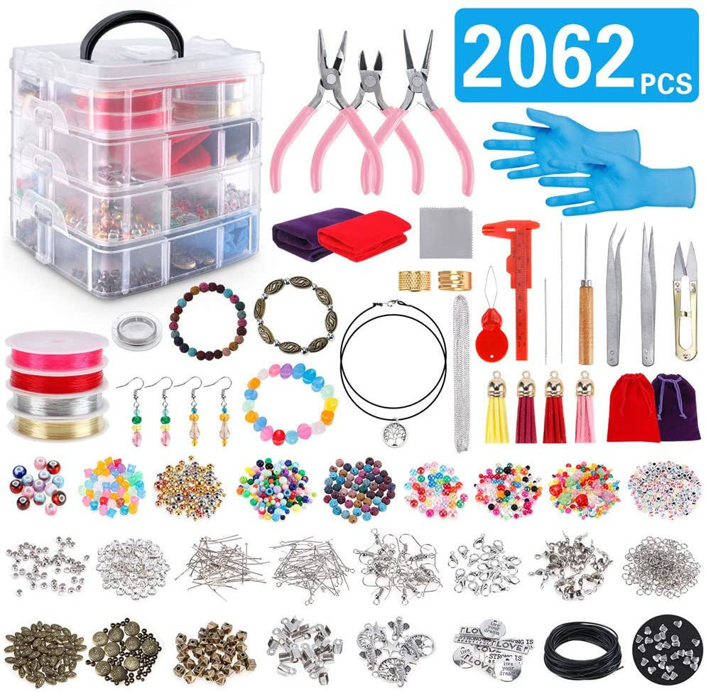 Classic Acrylic Jewelry Accessories Set - 2062pcs DIY Beading Kit for Bracelets and Necklaces