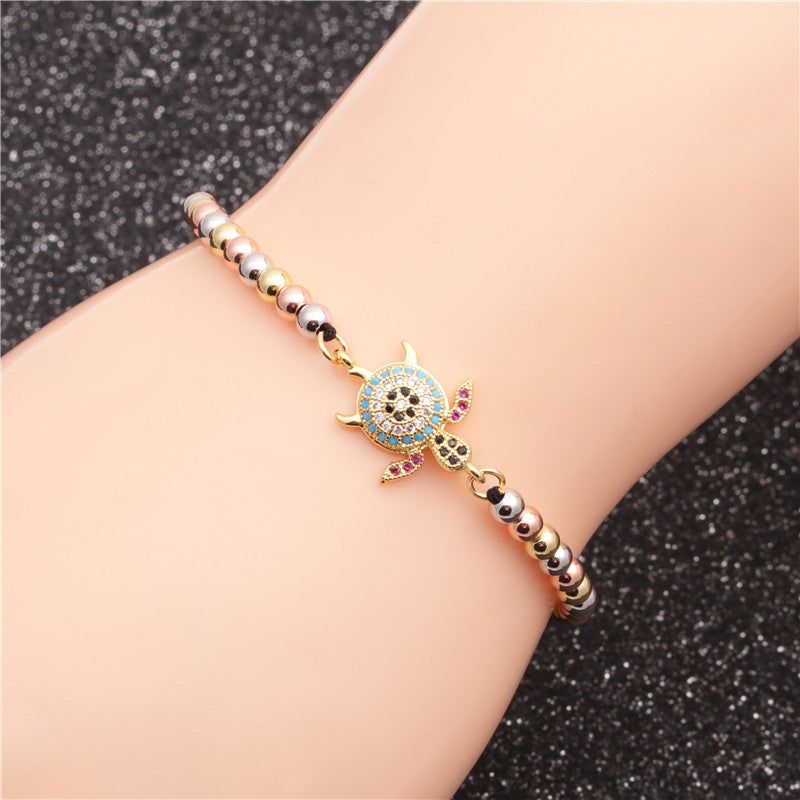 New Zircon Inlaid Tortoise Copper Beads Adjustable Bracelet