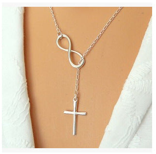 Simple Style Alloy Plated Cross and Number 8 Pendant Women's Necklace