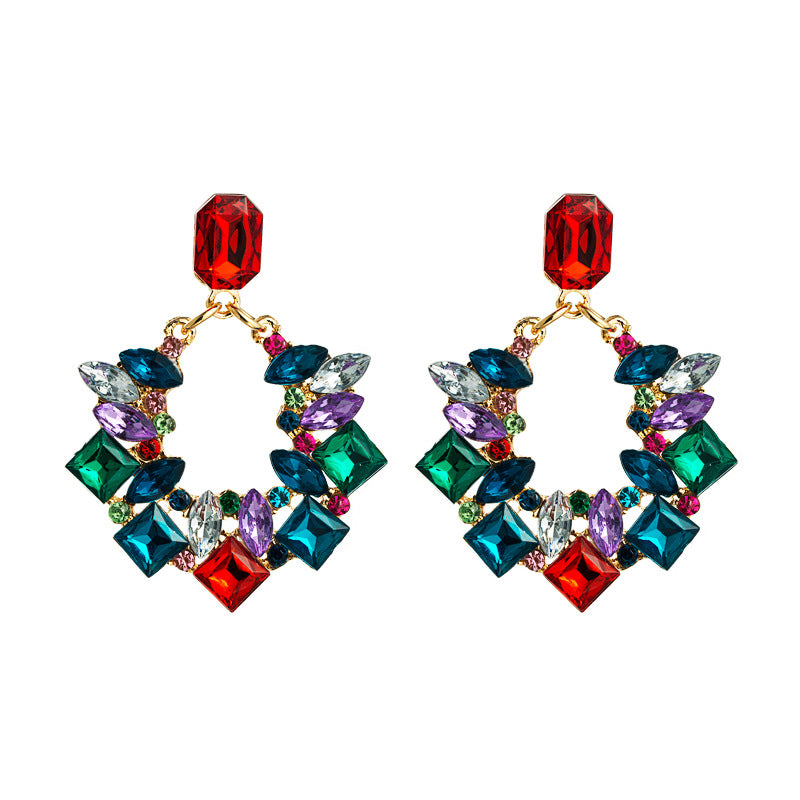 Fashion Style Exaggerated Geometric Alloy Inlaid Rhinestone Earrings