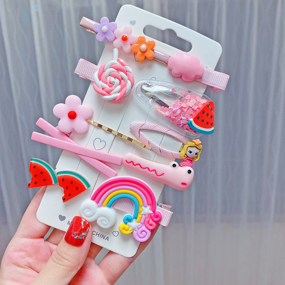 Rainbow Candy Color Cartoon Hair Clips Set for Kids - 10 Pieces