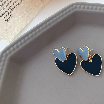 Heart Shape Alloy Enamel Women's Drop Earrings with Double Layer Design