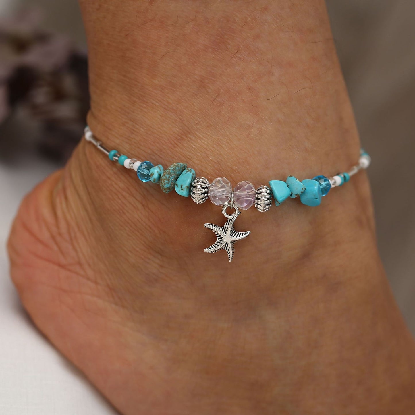 Retro Starfish Beaded Anklet for Women