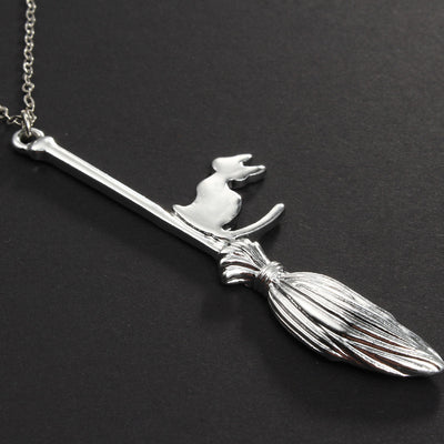 Alloy Plated Witch Broom Pendant Necklace for Women