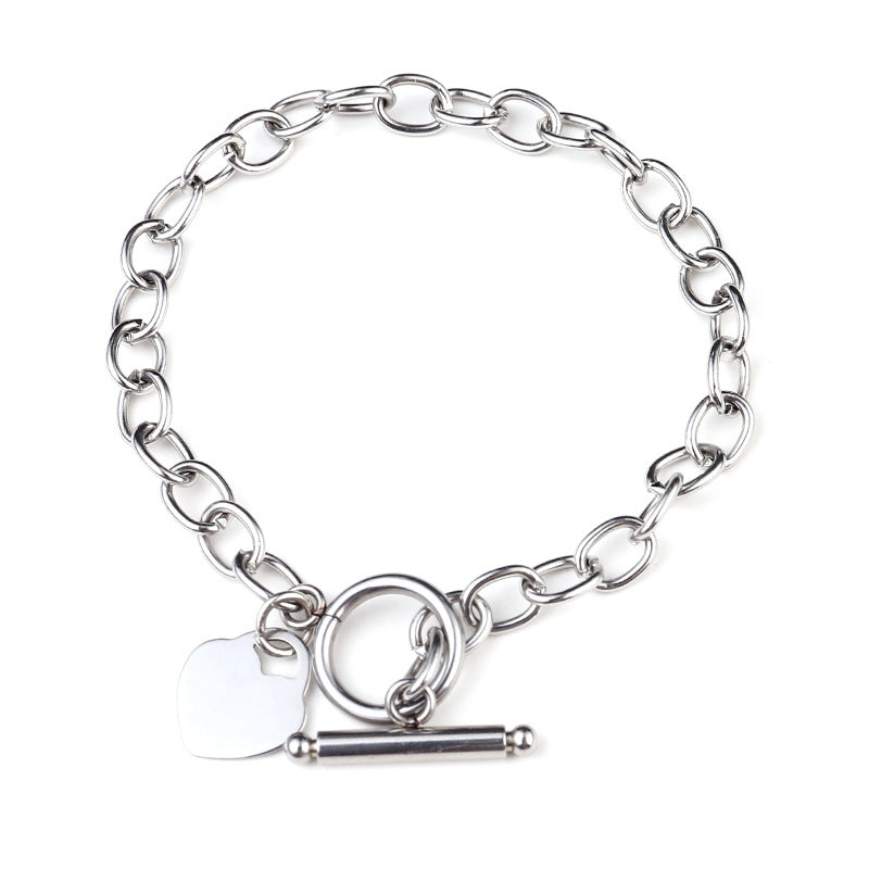 Heart-shaped Pendant Stainless Steel Chain Bracelet