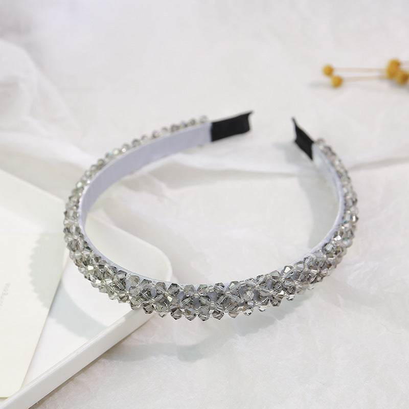 Women's Rhinestone Beaded Wide Hairband - Versatile Anti-Slip Headband