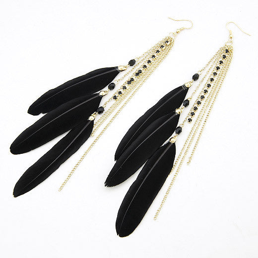 New Fashion Metal Tassel Feather Earrings