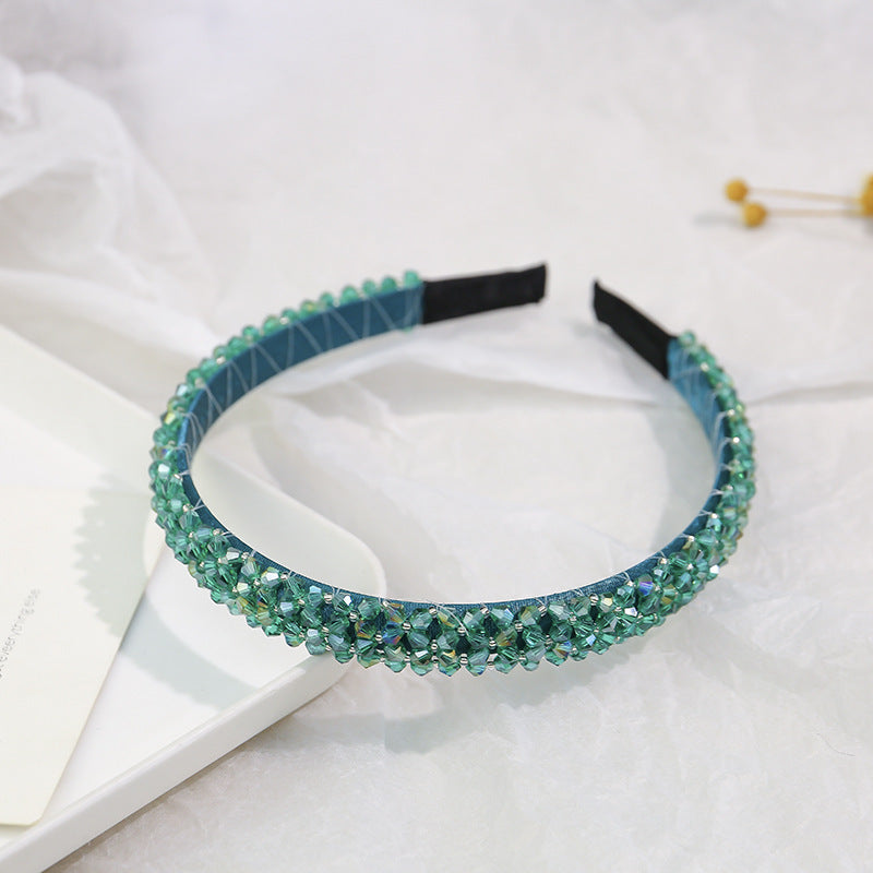 Women's Rhinestone Beaded Wide Hairband - Versatile Anti-Slip Headband