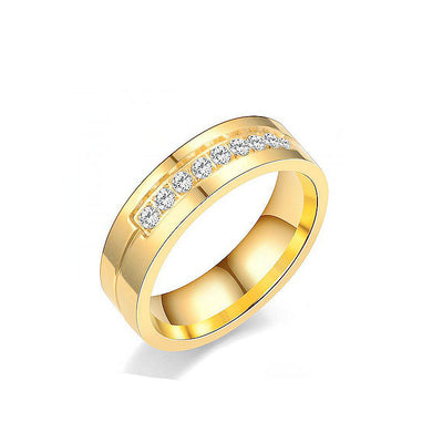 Stainless Steel 18K Gold Plated Geometric Zircon Couple Ring