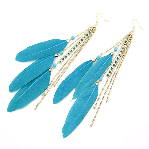 New Fashion Metal Tassel Feather Earrings