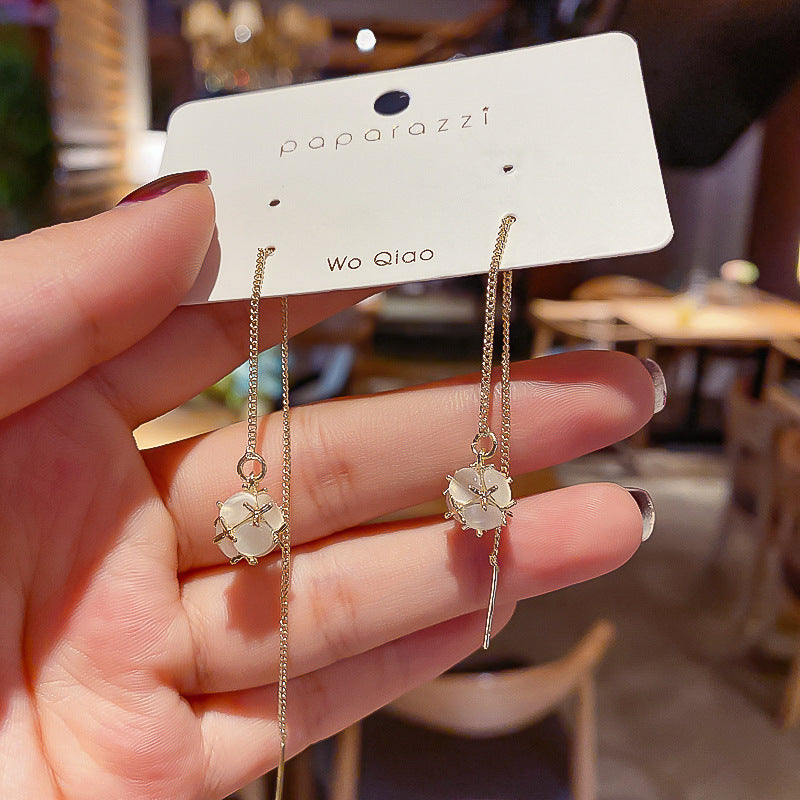 Geometric Opal Alloy Gemstone Earrings - Fashionable Korean Style Silver Needle