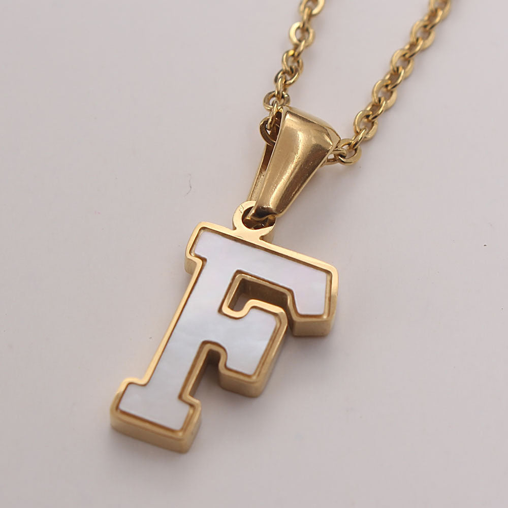 Platform New Stainless Steel Stickers Shell 26 Letter Necklace Hot Gold English Titanium Steel Pendant
