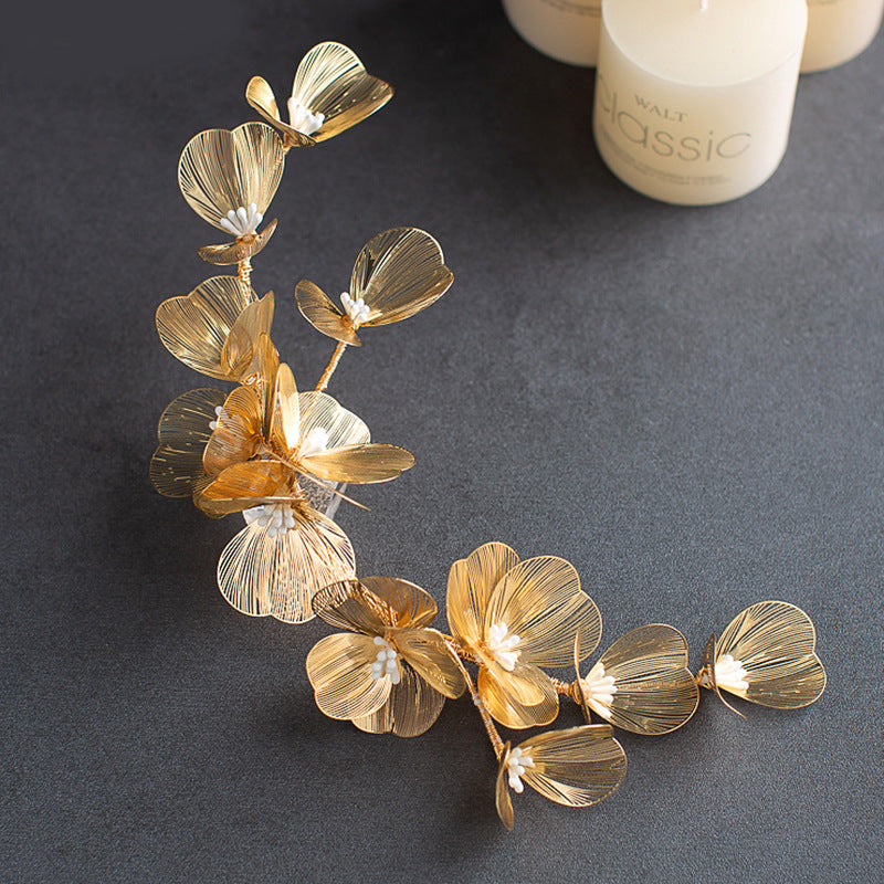 Bridal Gold Flower Hair and Earring Set for Wedding Dress Accessories